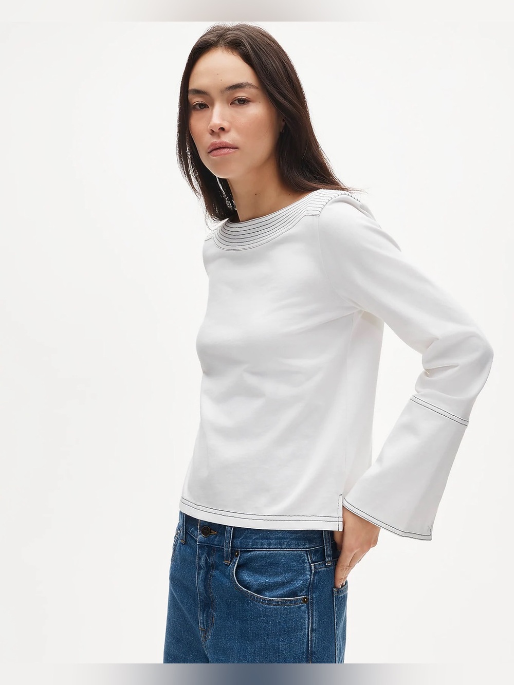 J.Crew Mariner jersey contrast-stitch long-sleeve shirt in white
